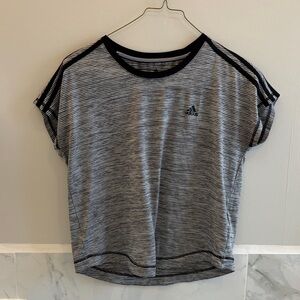 adidas Women's Black & Gray Striped Short Sleeve Tee